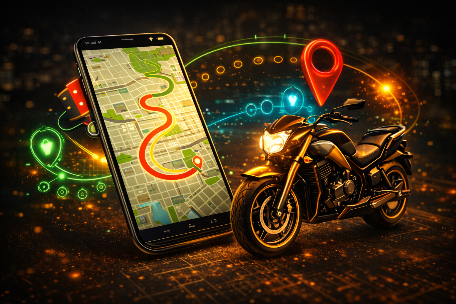 Celular com mapa GPS e moto